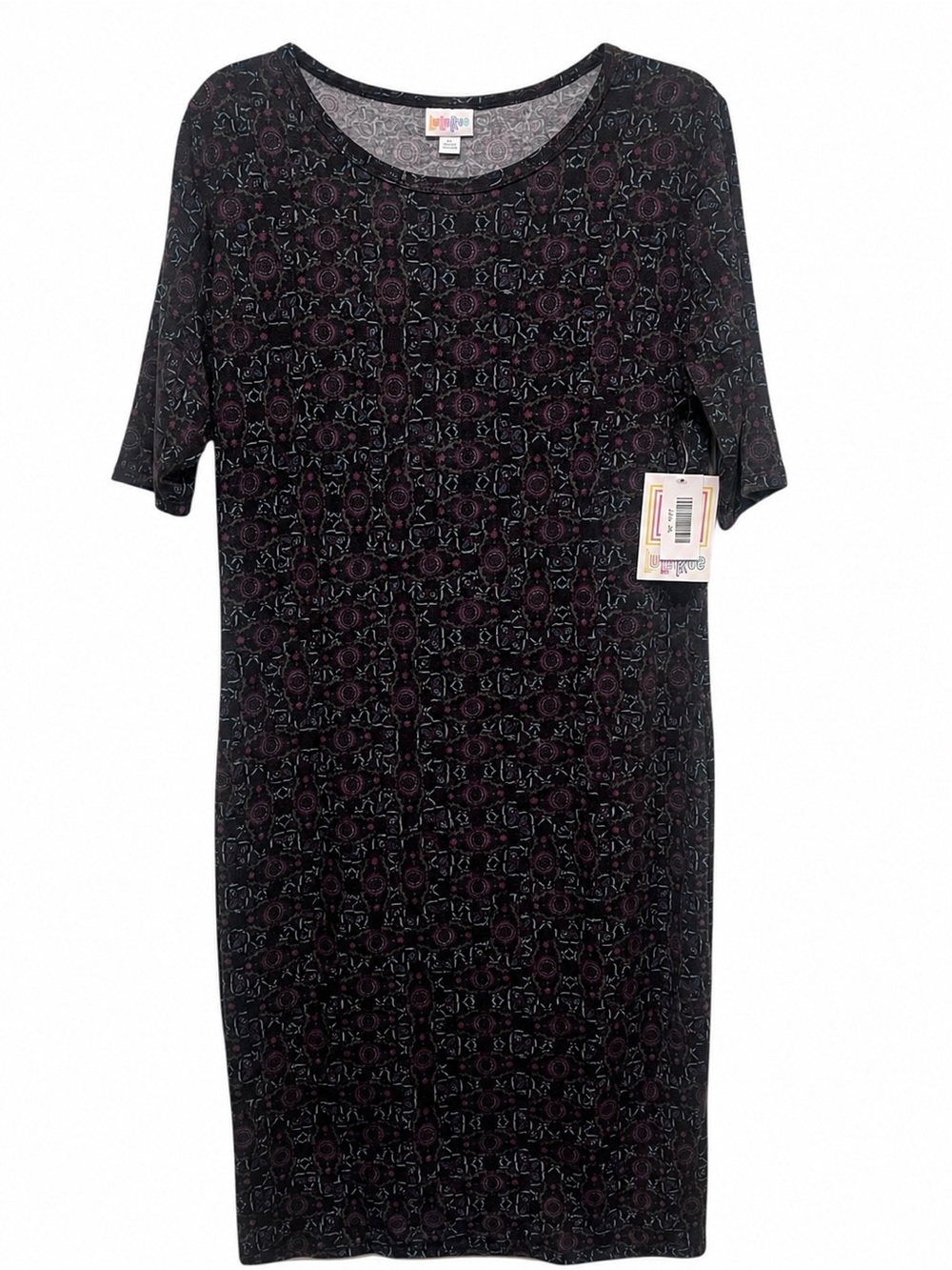 NWT LuLaRoe Julia Dress XL Black Medallion Print Stretch Knit Midi